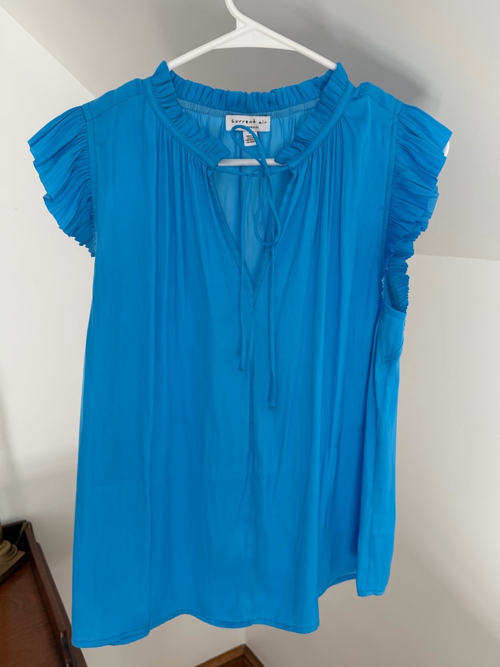 Current Air Women’s Turquoise Blue Ruffled Sleeve Tie-Neck Top size S